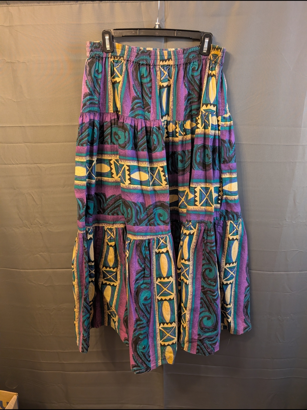 VTG Mine & Bill’s Outfitters Tiered Maxi Skirt Cotton Boho Tribal NWOT OSFM